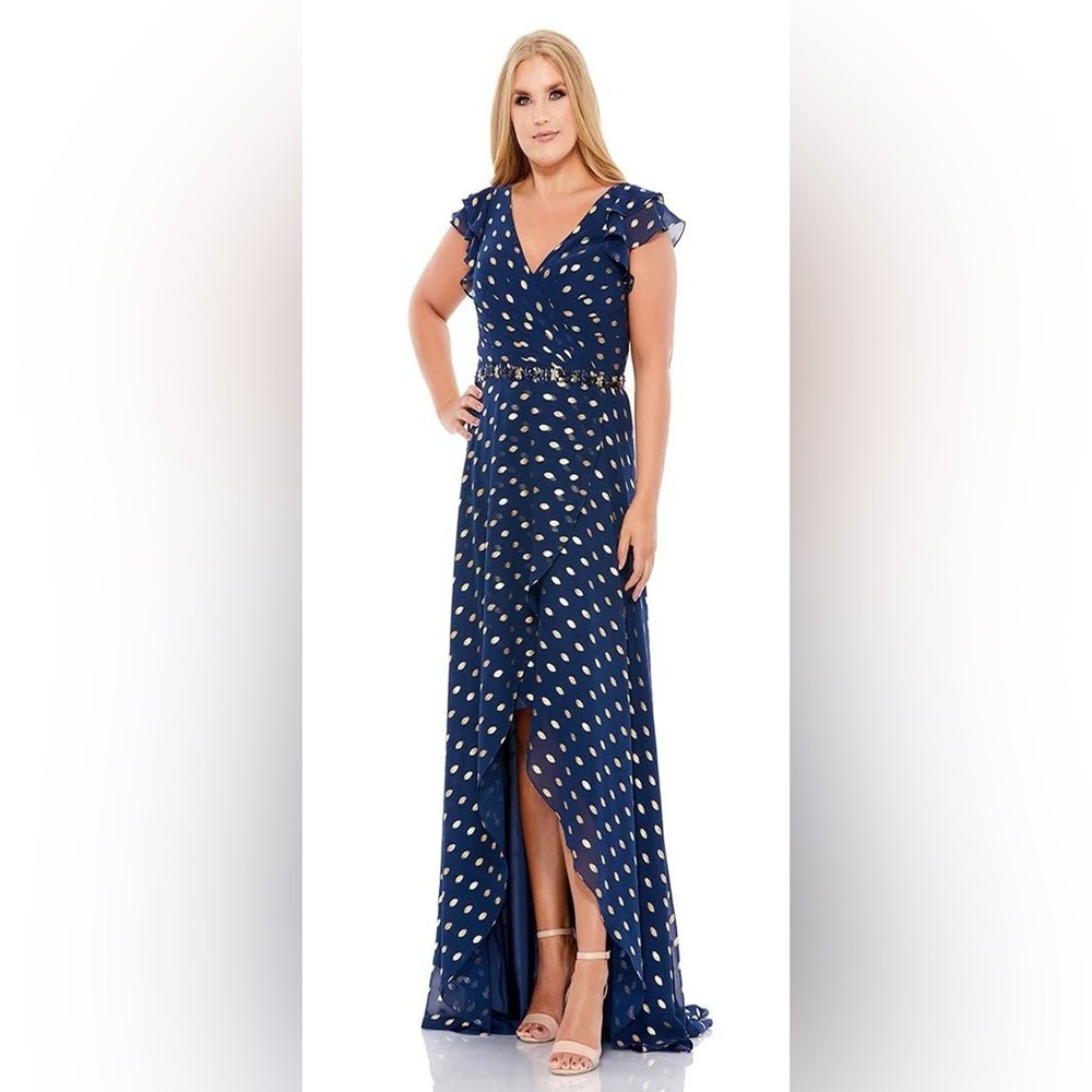 Mac Duggal 49309 NWOT Navy Polka Dot Dress